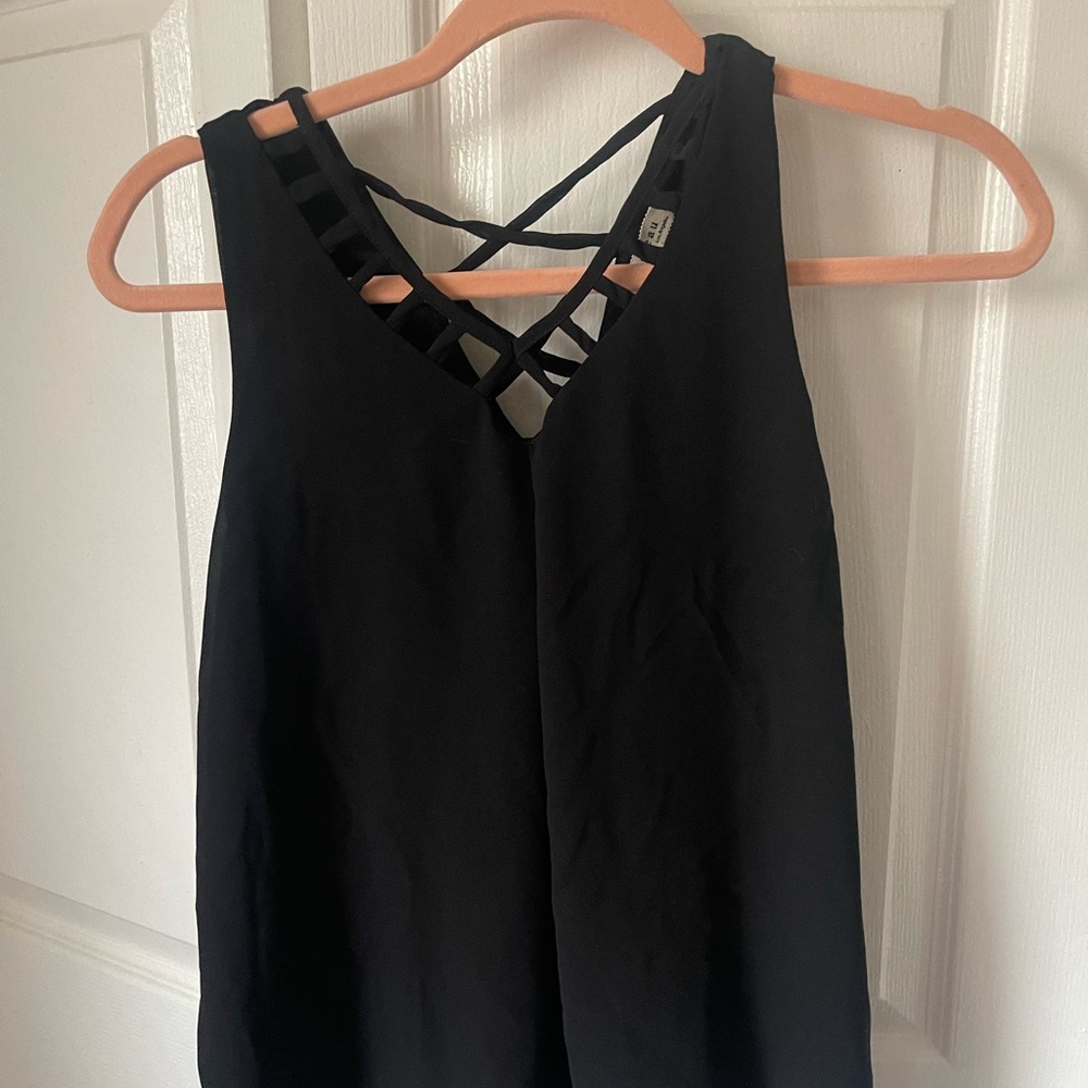 Monteau Black Tank Top with Lattice Back